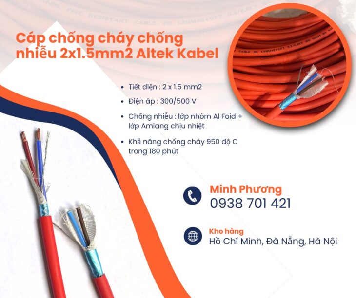 Dây chống cháy chống nhiễu 2×1.5mm2 Altek Kabel Bình Định, Quảng Ngãi, Quảng Trị
