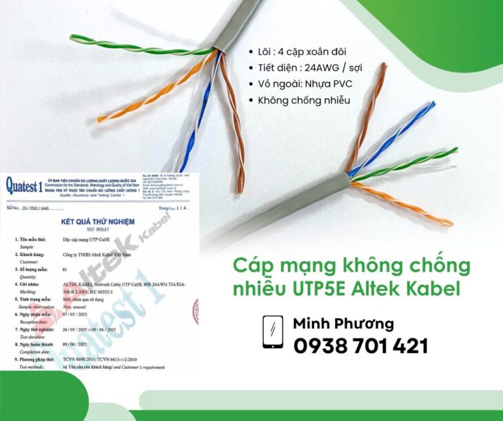 Cáp mạng không chống nhiễu UTP5E Altek Kabel phân phối Đà Nẵng, Quảng Ngãi, Hồ Chí Minh