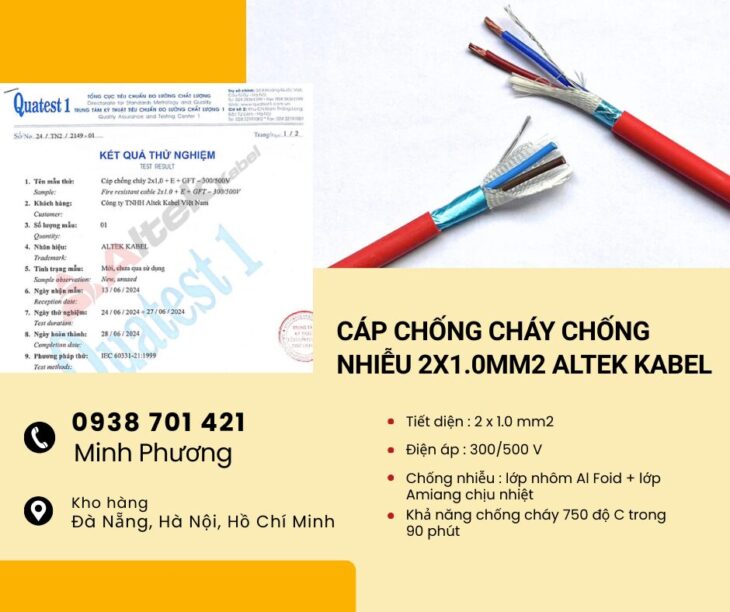 Cáp điện chống cháy chống nhiễu 2×1.0 Altek Kabel Hải Phòng, Lào Cai, Quảng Ninh