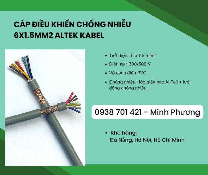 Cáp điều khiển có lớp chống nhiễu 6×1.5mm2 Altek Kabel Phú Yên, Gia Lai, Huế