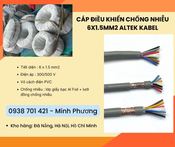 Cáp điều khiển có lớp chống nhiễu 6×1.5mm2 Altek Kabel Phú Yên, Gia Lai, Huế