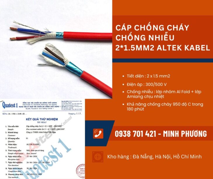 Cáp chống cháy chống nhiễu 2×1.5mm2 Altek Kabel giao ngay Hà Nội, Nam Định