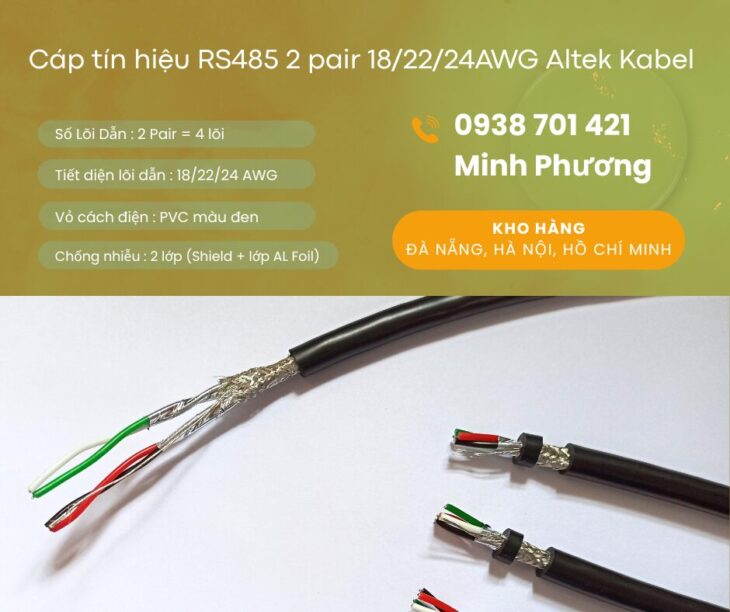 Cáp tín hiệu chống nhiễu RS485 2 pair 18/22/24AWG hàng sẵn, giá tốt, giao toàn quốc