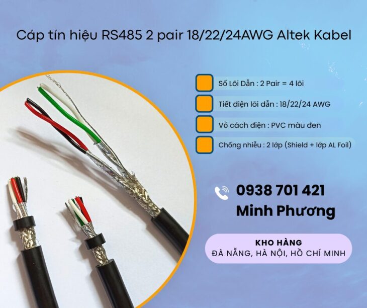Cáp tín hiệu chống nhiễu RS485 2 pair 18/22/24AWG hàng sẵn, giá tốt, giao toàn quốc
