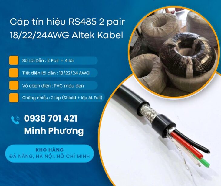 Cáp tín hiệu chống nhiễu RS485 2 pair 18/22/24AWG hàng sẵn, giá tốt, giao toàn quốc