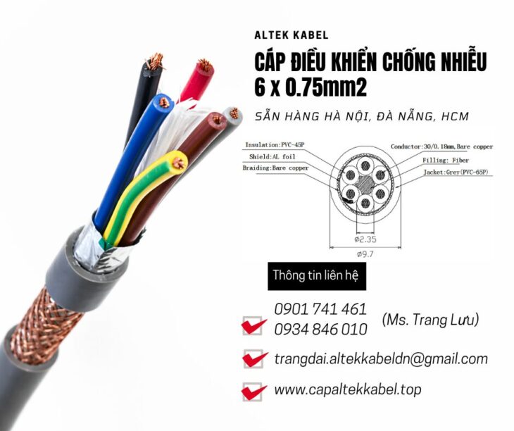 Cáp điều khiển Altek Kabel 6×0.75 chống nhiễu sẵn Hà Nội, Hưng Yên, Bắc Ninh