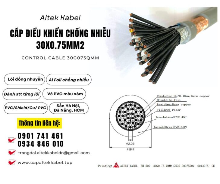 Cáp điều khiển, cáp tín hiệu Altek Kabel 30×0.75 chống nhiễu sẵn Đà Nẵng, Hà Nội, Sài Gòn