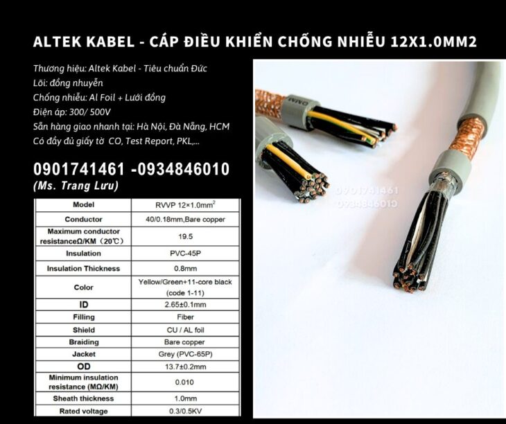 Altek Kabel – Cáp điều khiển chống nhiễu 12×0.5 Bình Định, Phú Yên, Khánh Hòa, Ninh Thuận