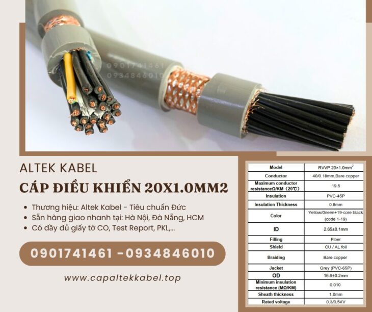 Cáp điều khiển chống nhiễu 20×1.0 Hà Nội, Đà Nẵng, Sài Gòn Altek Kabel chính hãng
