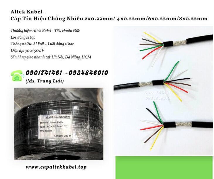 Cáp tín hiệu chống nhiễu 2×0.22/4×0.22/6×0.22/8×0.22 – Shield Alarm Cable