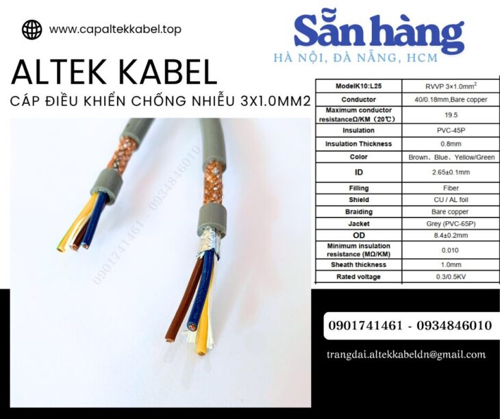 Cáp điều khiển Sh-500 3×1.0 chống nhiễu Altek Kabel sẵn Đà Nẵng, Hà Nội, Sài Gòn