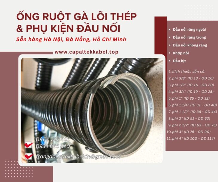 Ống ruột gà lõi thép phi ½, phi ¾, phi 1 sẵn Hà Nội, Đà Nẵng, Sài Gòn