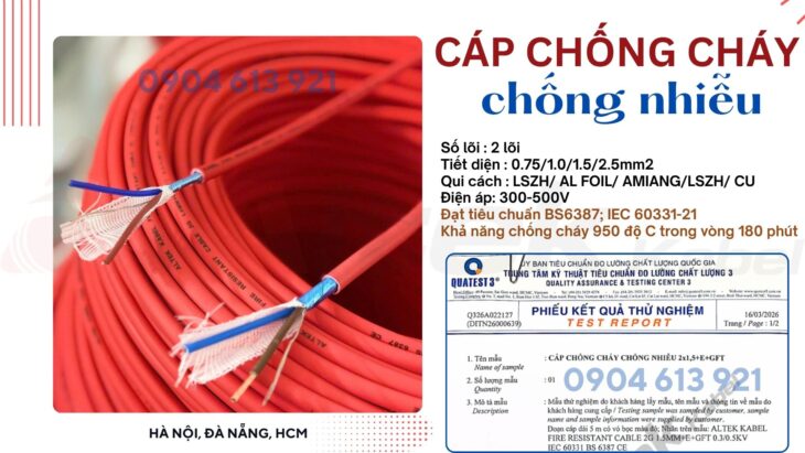 Dây chống cháy chống nhiễu FR 2×1.0 Altek Kabel – phân phối tại Hà Nội, Bắc Ninh, Bắc Giang