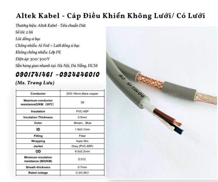 Cáp điều khiển 2 lõi sẵn hàng Thanh Hóa, Nghệ An, Hà Tĩnh, Quảng Bình, Quảng Trị