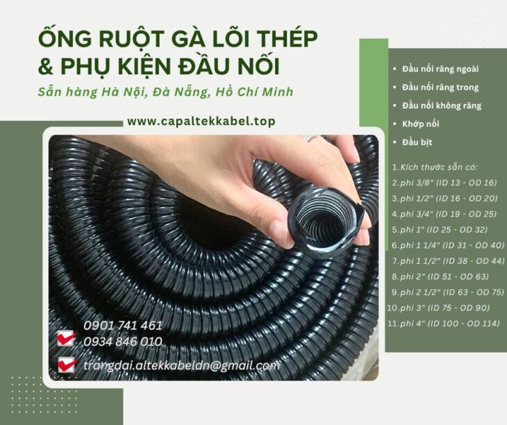 Ống ruột gà lõi thép phi ½, phi ¾, phi 1 sẵn Hà Nội, Đà Nẵng, Sài Gòn
