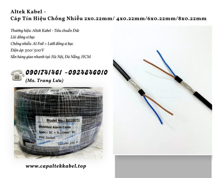 Cáp tín hiệu chống nhiễu 2×0.22/4×0.22/6×0.22/8×0.22 – Shield Alarm Cable