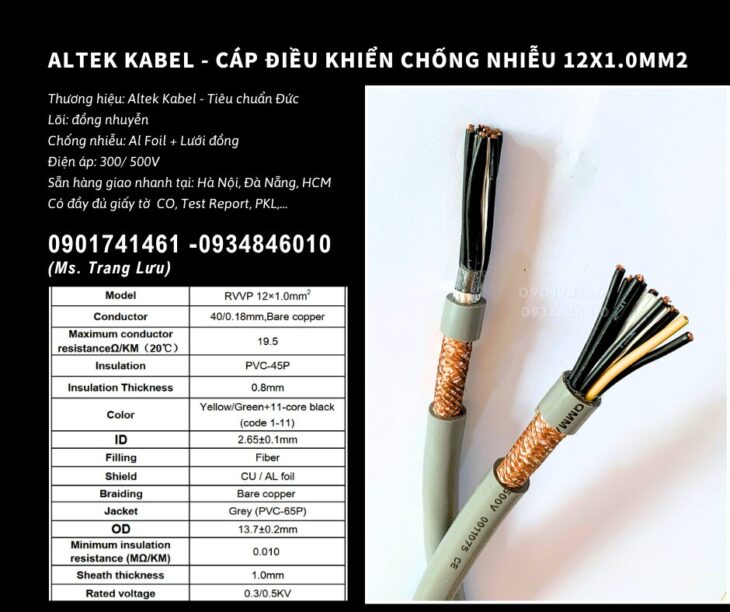 Altek Kabel – Cáp điều khiển chống nhiễu 12×0.5 Bình Định, Phú Yên, Khánh Hòa, Ninh Thuận