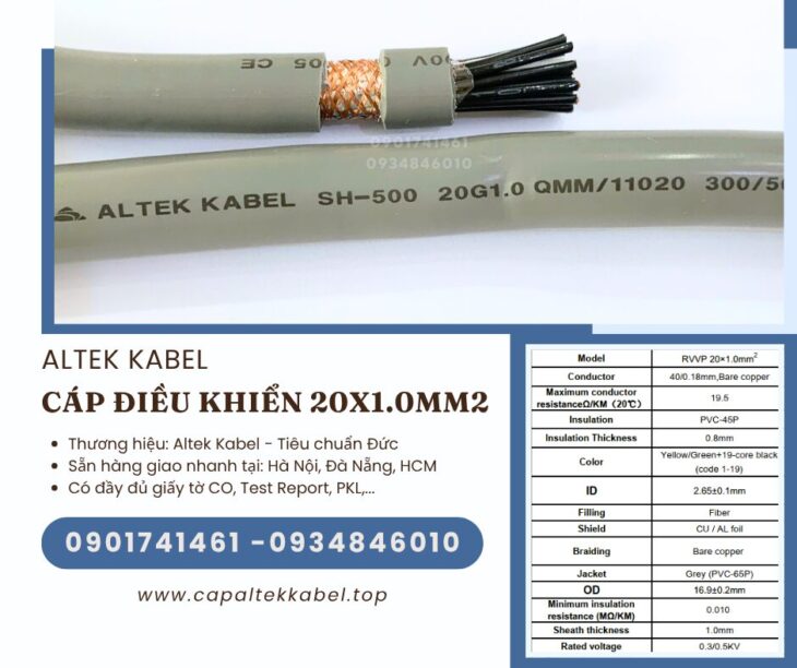 Cáp điều khiển chống nhiễu 20×1.0 Hà Nội, Đà Nẵng, Sài Gòn Altek Kabel chính hãng