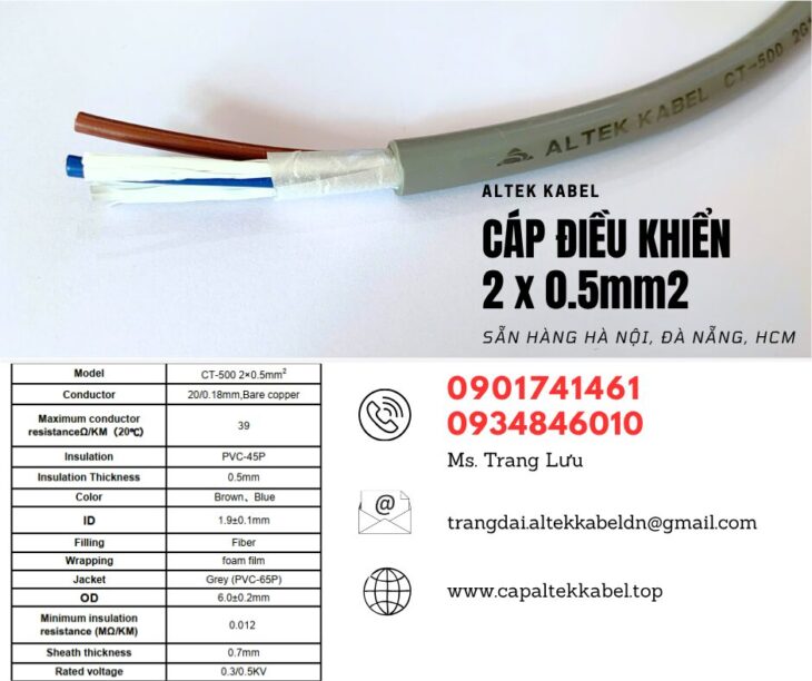 Cáp điều khiển, cáp tín hiệu 2×0.5 sẵn Đà Nẵng, Quảng Nam, Huế, Quảng Trị