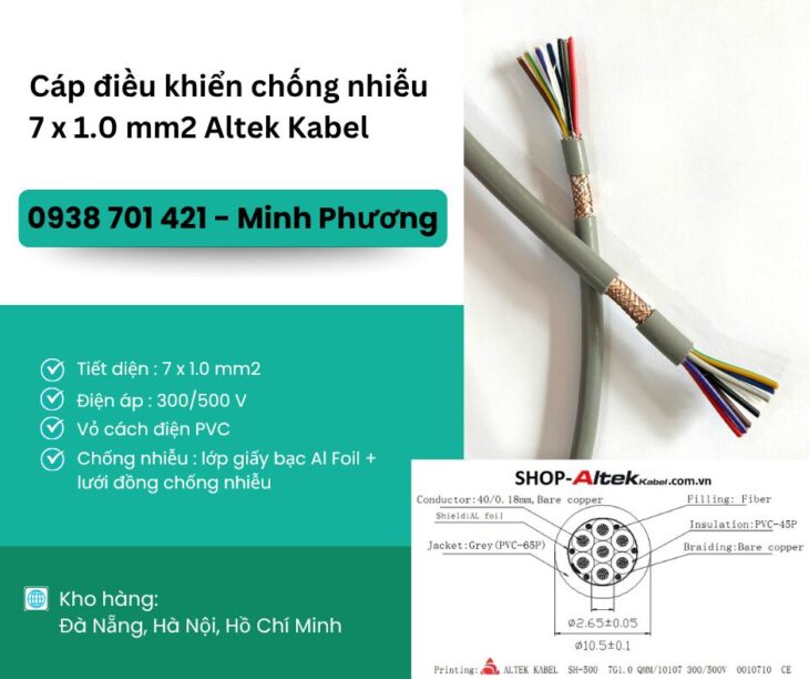 Cáp điều khiển có lưới chống nhiễu 7×1.0mm2 giao ngay Hồ Chí Minh, Bình Dương