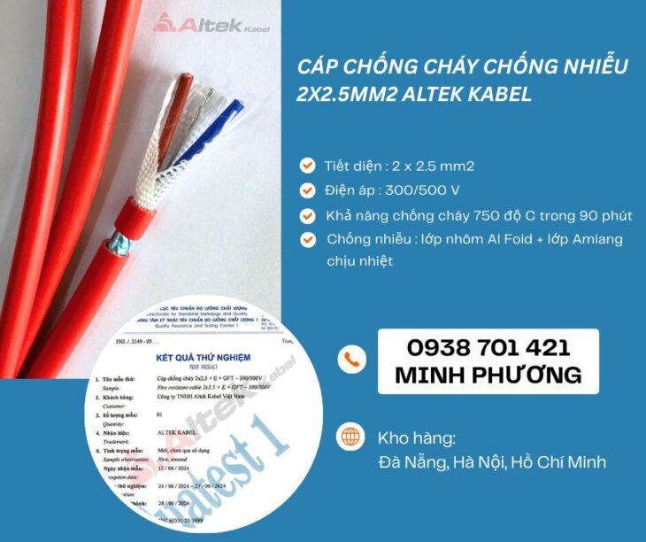 Cáp điện chống cháy chống nhiễu 2 lõi 2.5mm2 phân phối Đà Nẵng, Gia Lai, Hà Nội