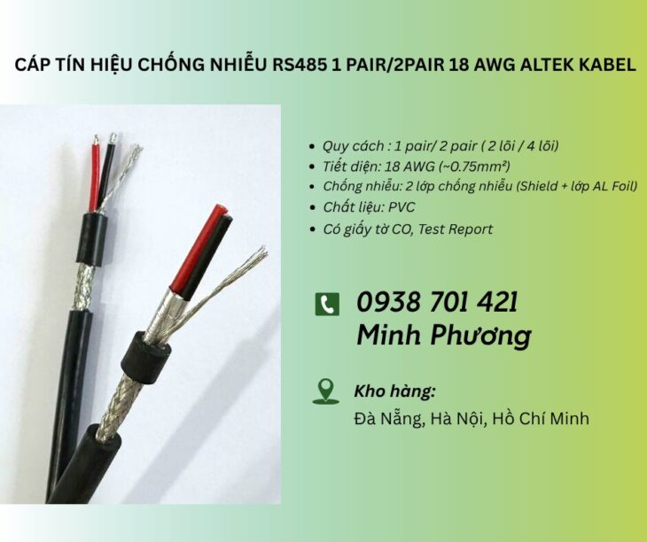Cáp tín hiệu RS485 1 Pair/ 2 Pair 18AWG chống nhiễu – Giá tốt, sẵn kho Đà Nẵng