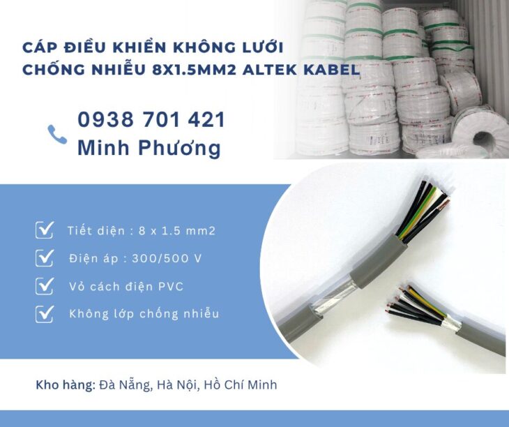 Cáp điều khiển không lưới chống nhiễu 8×1.5mm² Altek Kabel và Ứng dụng thực tế