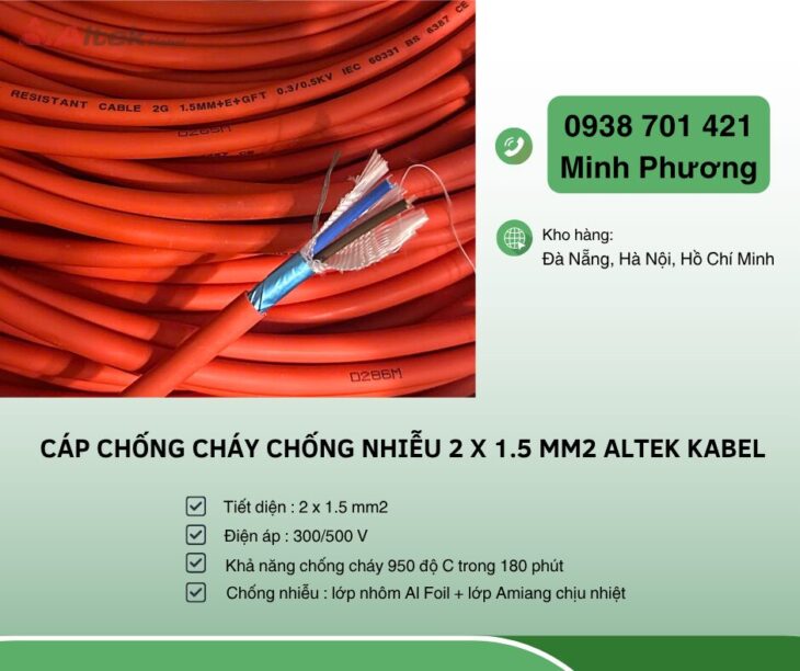 Cáp chống cháy chống nhiễu Altek Kabel 2 lõi 1.5mm2 Hồ Chí Minh, Quảng Ngãi