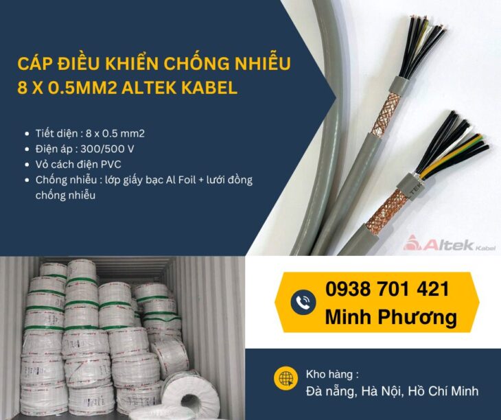 Dây cáp điều khiển có lưới chống nhiễu 8×0.5mm2 giá tốt Đà Nẵng, Nghệ An, Huế
