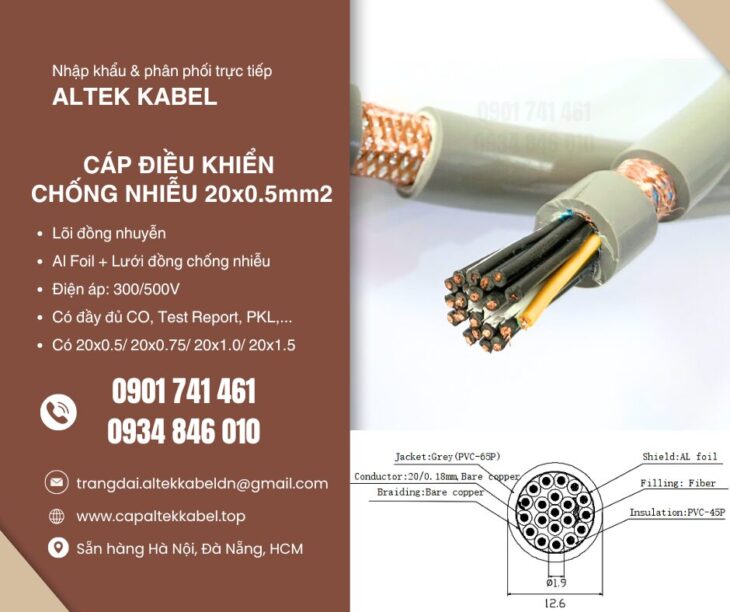 Cáp điều khiển chống nhiễu 20×0.5 Altek Kabel sẵn Hà Nội, Hưng Yên, Bắc Giang