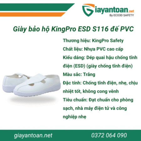 Giày bảo hộ KingPro ESD S116 cho phòng sạch – Giải pháp chống tĩnh điện nhẹ và thoải mái