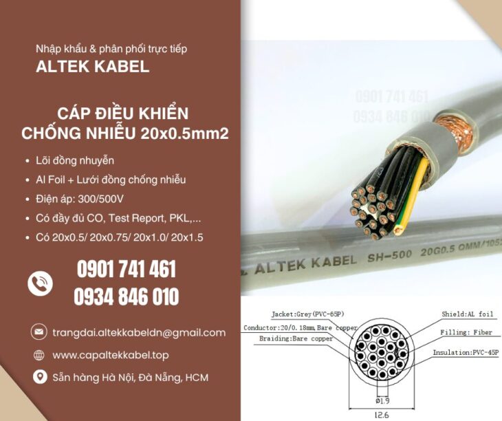 Cáp điều khiển chống nhiễu 20×0.5 Altek Kabel sẵn Hà Nội, Hưng Yên, Bắc Giang