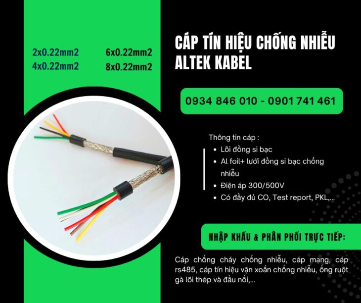 Cáp tín hiệu chống nhiễu 2×0.22/4×0.22/6×0.22/8×0.22 hãng Altek Kabel