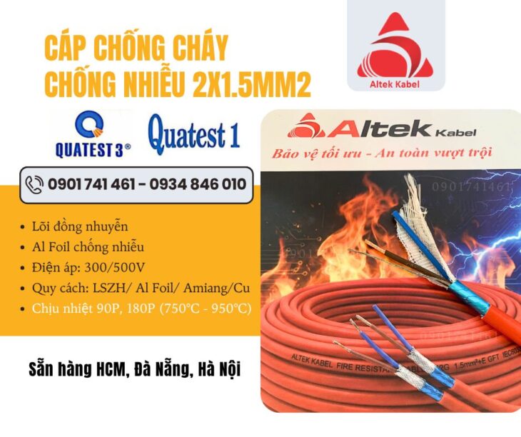 Cáp chống cháy chống nhiễu 2×1.5 Altek kabel tại Đà Nẵng, Hà Nội, HCM