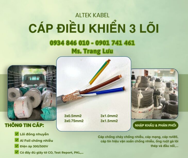Cáp điều khiển Altek Kabel 3×0.5/3×0.75/3×1.0/3×1.5 tại Hà Nội, Đà Nẵng, HCM