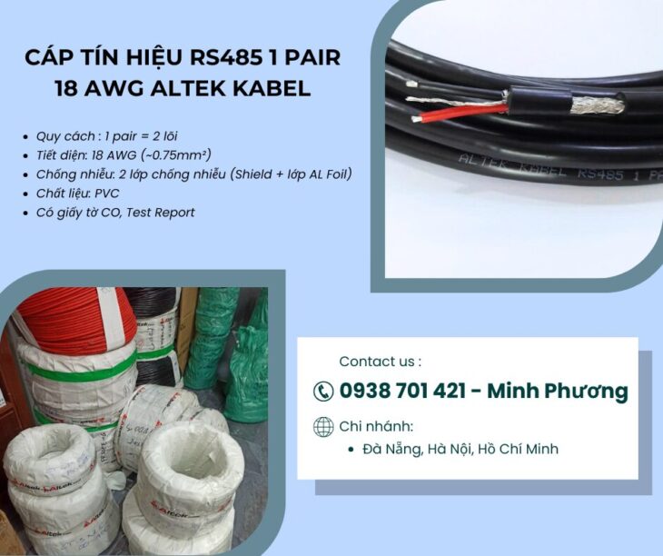 Cáp RS485 1 Pair 18AWG – Giải pháp truyền tín hiệu ổn định cho hệ thống công nghiệp