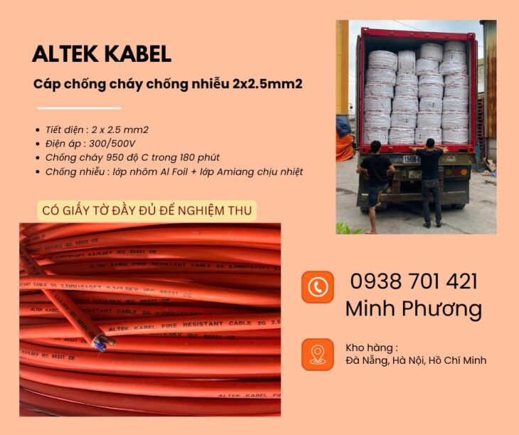 Cáp chống cháy chống nhiễu 2×2.5mm2 chất lượng cao cho công trình