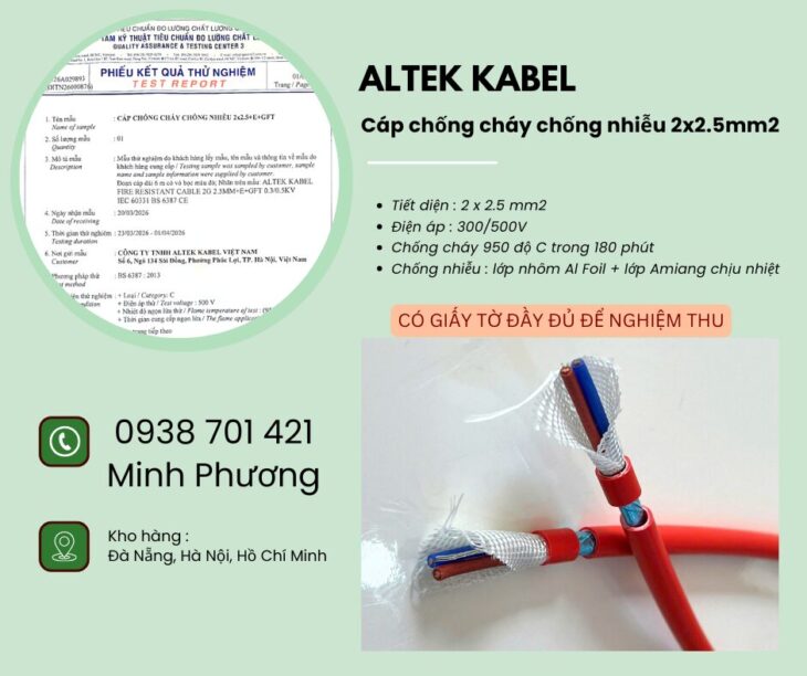 Cáp chống cháy chống nhiễu 2×2.5mm2 chất lượng cao cho công trình