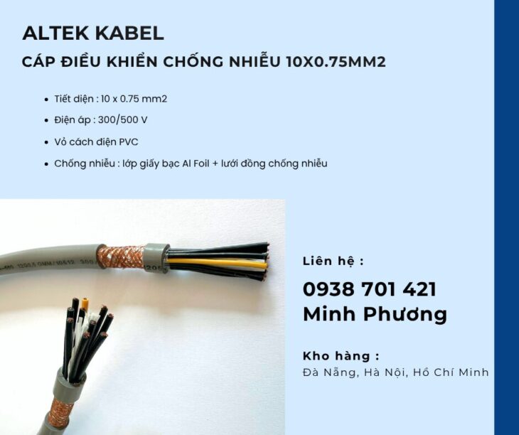 Cáp điều khiển chống nhiễu 10×0.75mm2 dùng cho công trình Huế, Gia Lai, Hà Nội