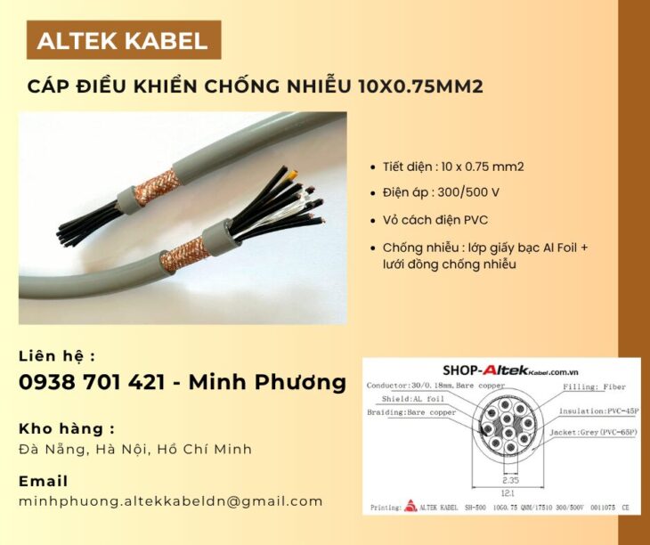 Cáp điều khiển chống nhiễu 10×0.75mm2 dùng cho công trình Huế, Gia Lai, Hà Nội