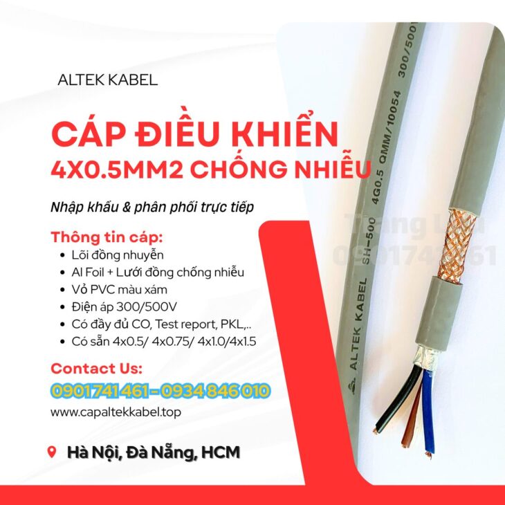 Cáp Altek Kabel 4×0.5 chống nhiễu sẵn hàng Thanh Hóa, Nghệ An, Hà Tĩnh, Quảng Trị
