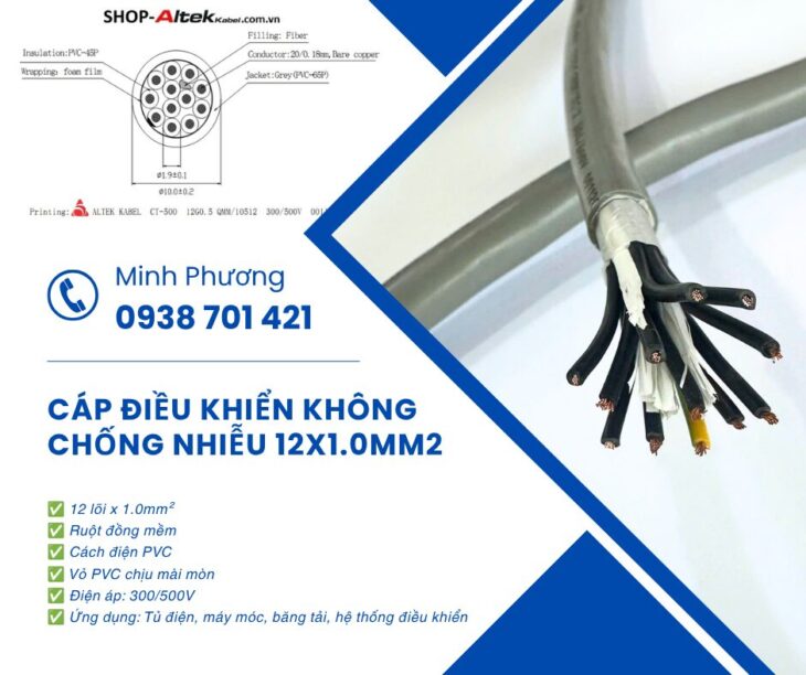 Cung cấp cáp điều khiển 12×1.0mm2 toàn quốc Quảng Ngãi, Bình Định, Phú Yên