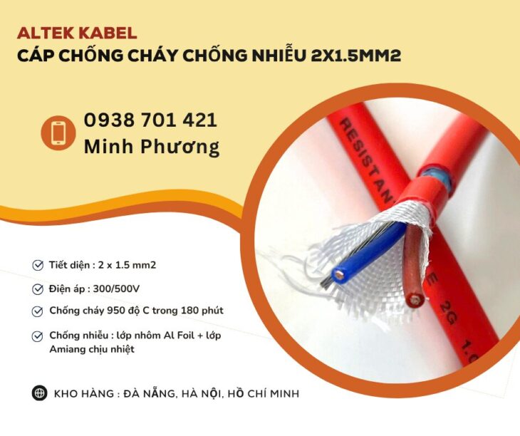 Cáp chống cháy chống nhiễu 2×1.5mm2 giao hàng toàn quốc Đà Nẵng, Huế, Nghệ An