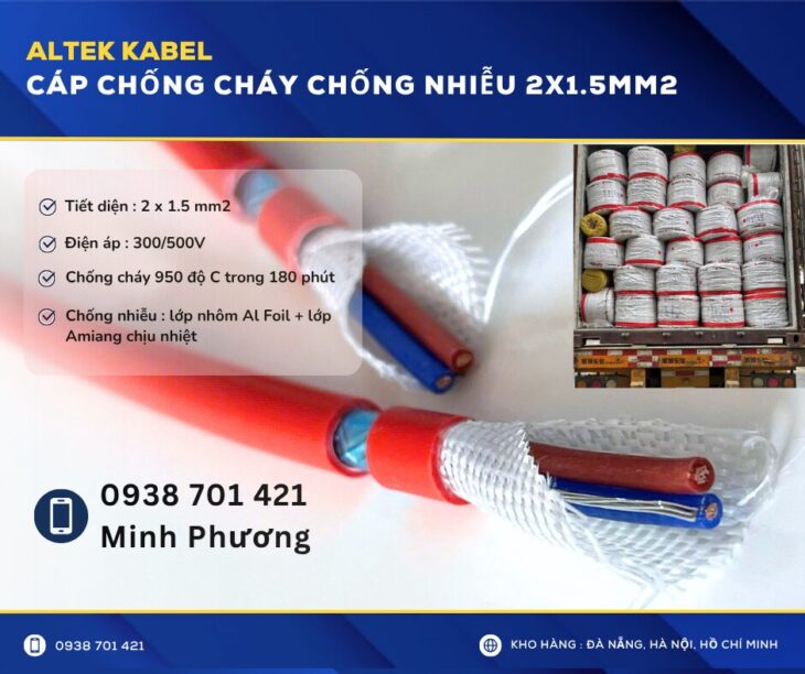 Cáp chống cháy chống nhiễu 2×1.5mm2 giao hàng toàn quốc Đà Nẵng, Huế, Nghệ An