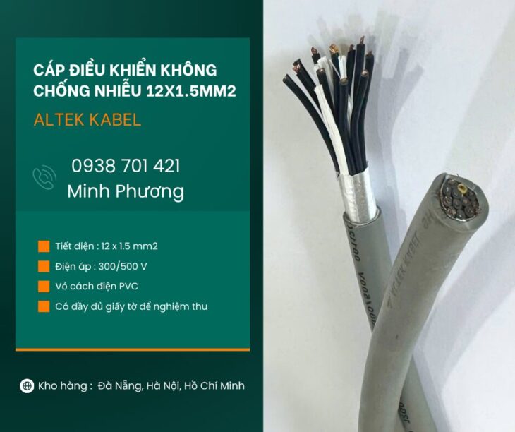 Cáp điều khiển không chống nhiễu 12×1.5mm2 chính hãng Huế, Thanh Hóa, Nghệ An
