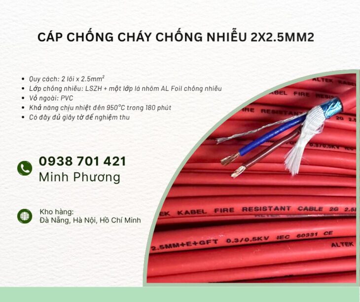 Cáp chống cháy chống nhiễu 2×2.5mm² – Giải pháp an toàn cho hệ thống PCCC
