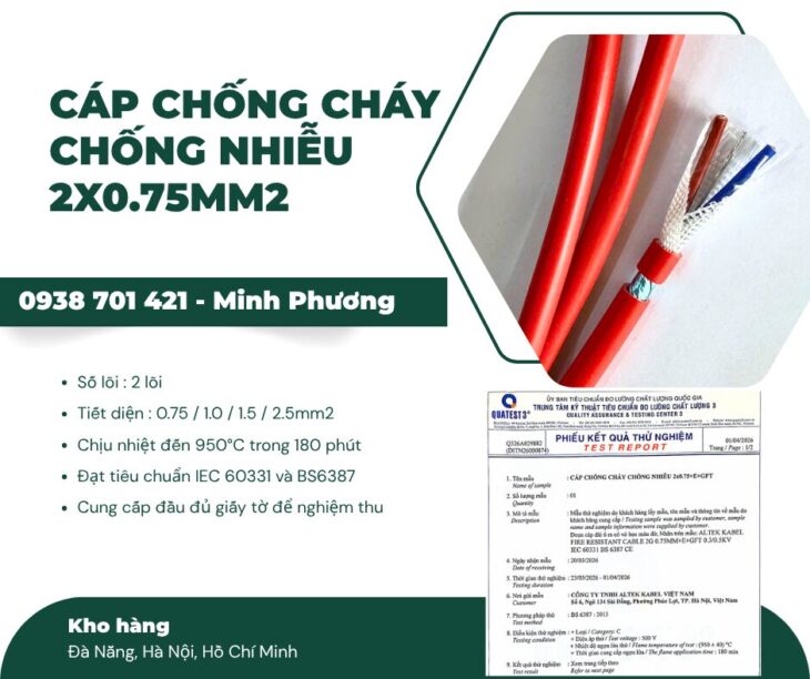 Cáp chống cháy chống nhiễu 2×0.75mm² – Lựa chọn an toàn cho hệ thống PCCC Huế