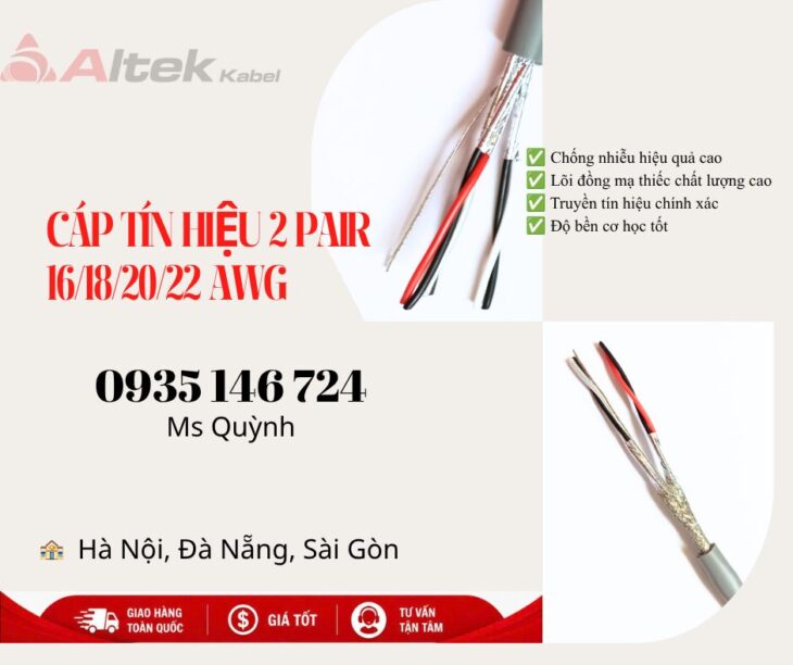 Cáp tín hiệu 16awg, 18awg, 20awg, 22awg 2 pair Altek Kabel