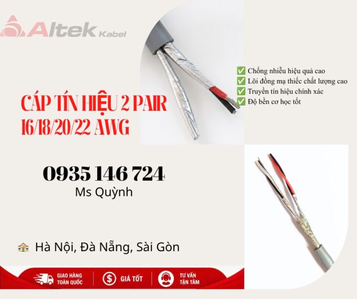 Cáp tín hiệu 16awg, 18awg, 20awg, 22awg 2 pair Altek Kabel