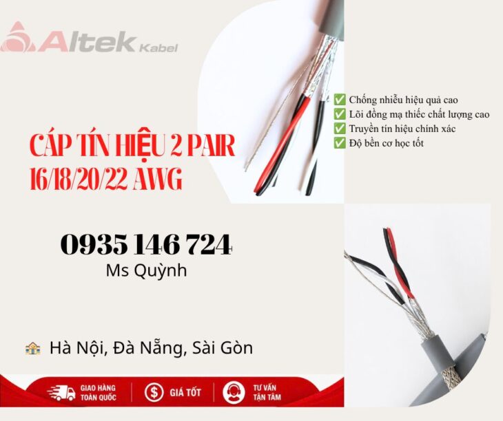 Cáp tín hiệu 16awg, 18awg, 20awg, 22awg 2 pair Altek Kabel
